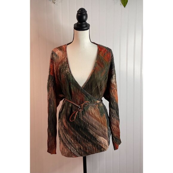 Zara Multicolor Pleated String Tie Wrap Blouse Top Sz S NWT! - Picture 2 of 16